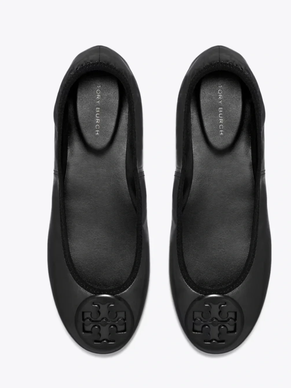 TORY BURCH Classic Preppy Minimalist Black Leather Reva Flats logo 9.5